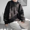 American Style Towel Check Design Fashion Sweater Coat Men's Fall Winter Casual Loose Pullover Unisex Sweater Streetwear