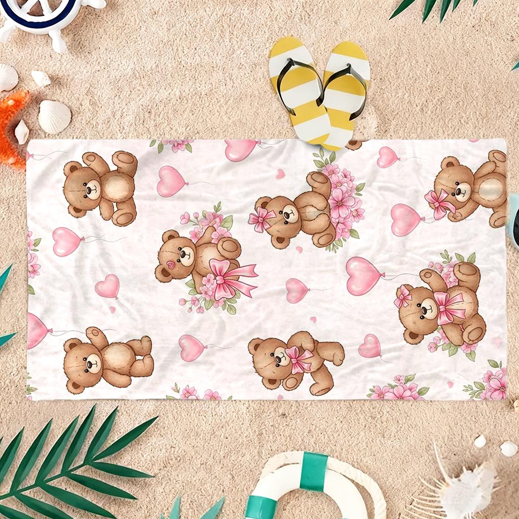 1pc Cute Cartoon Teddy Bear Beach Towel Quick-drying Super Absorbent Suitable for Beach Vacation Pool Summer Gift for Friends
