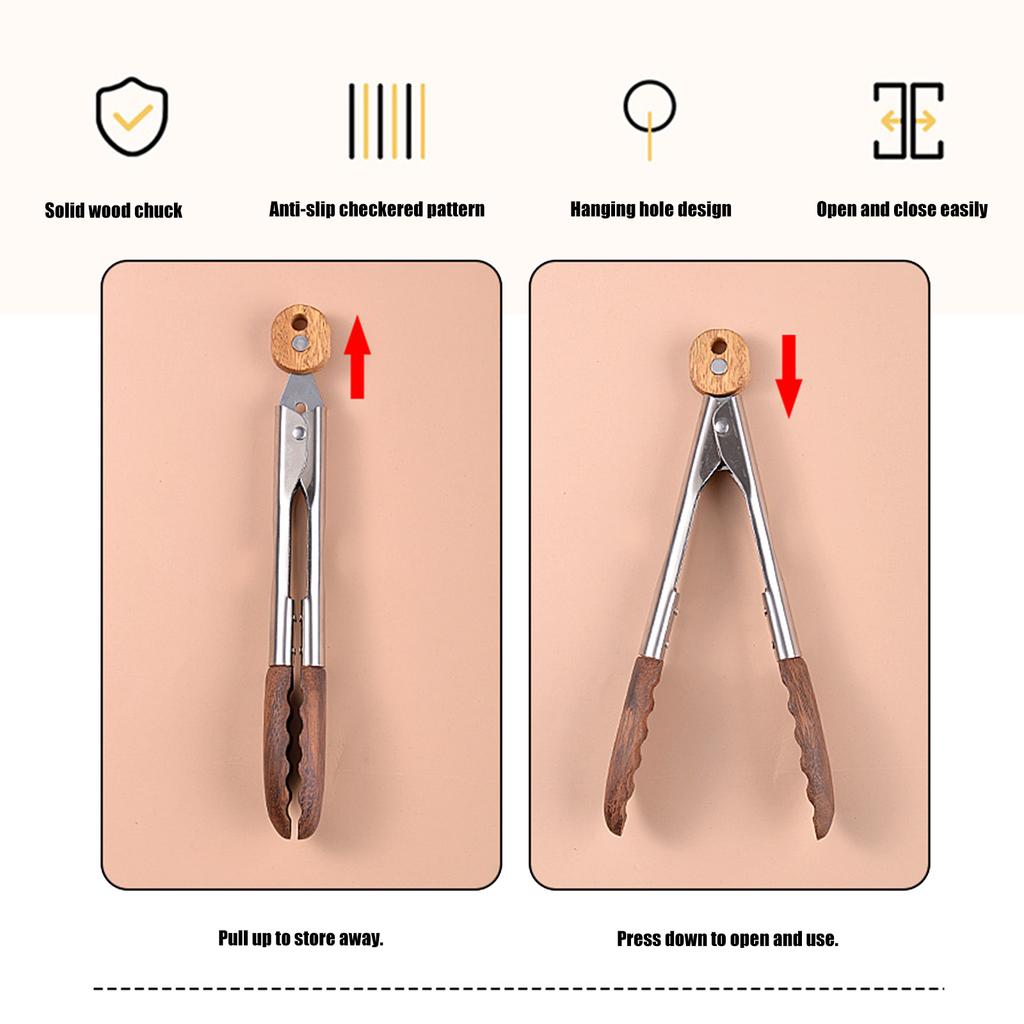 Кухонные щипцы из орехового дерева, нержавеющей стали, с антипригарным покрытием, для салата, для кухни и барбекю, 9 дюймов или 12 дюймов, деревянные щипцы