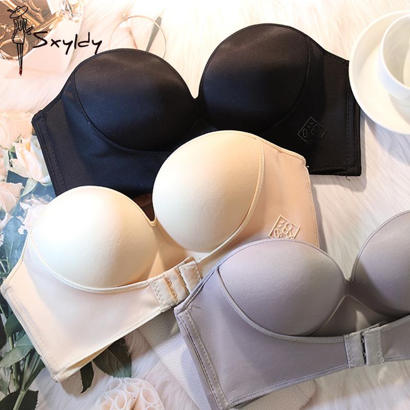 Strapless Bra for Women Front Buckle Push-Up Underwear Seamless No Wire Non-Slip Bra