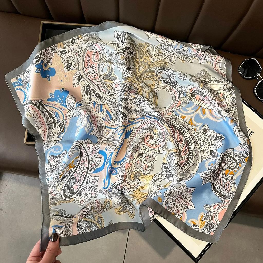 Plaid Silk Square Scarf Women Satin Shawl Wrap Hijab Female Hair Band Wrist Luxury Headkerchief 70*70cm Echarpe Bandana