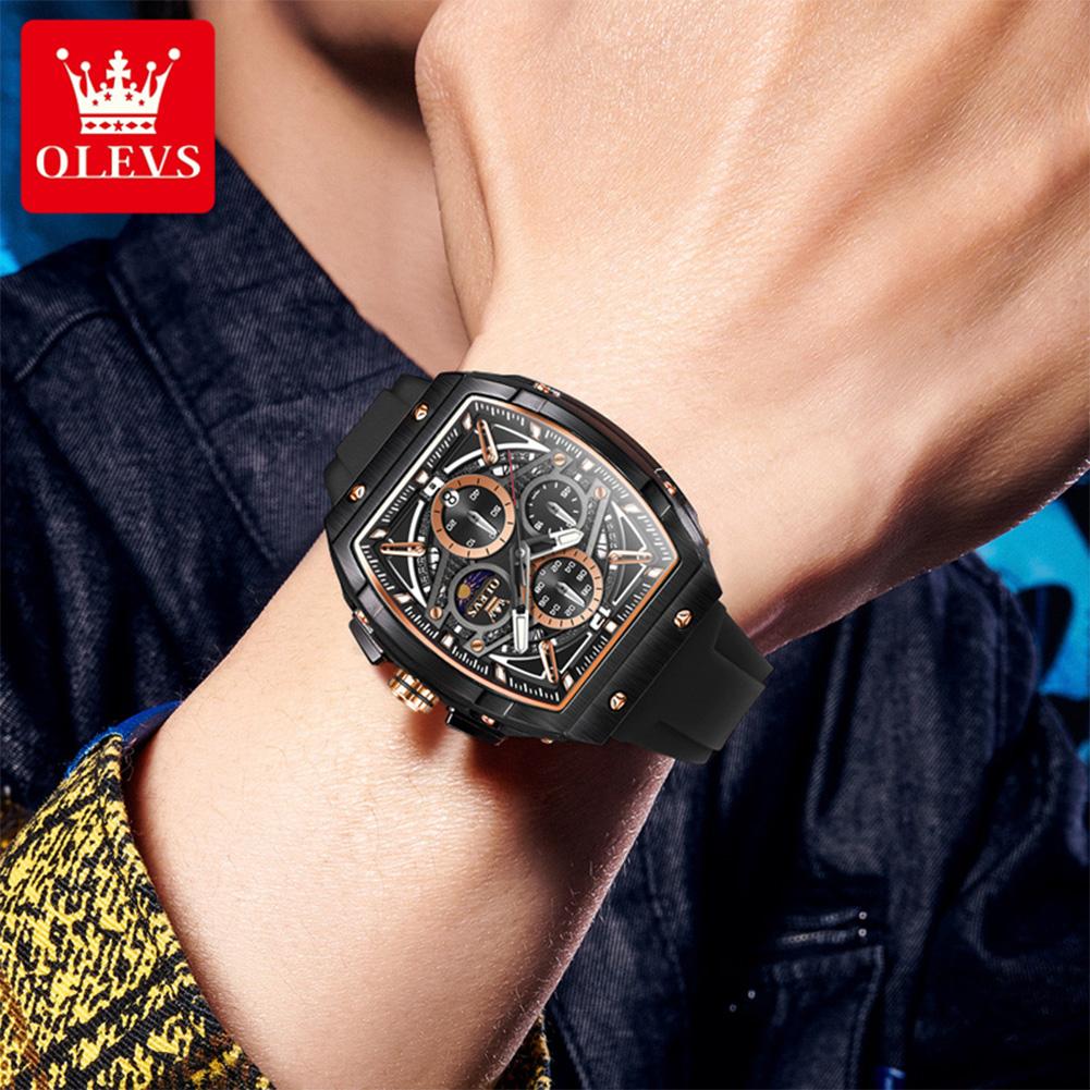 Men's Watches Hollowed Quartz Wristwatch Silicone Strap Tonneau Large Dial Design Waterproof Luminous Watch