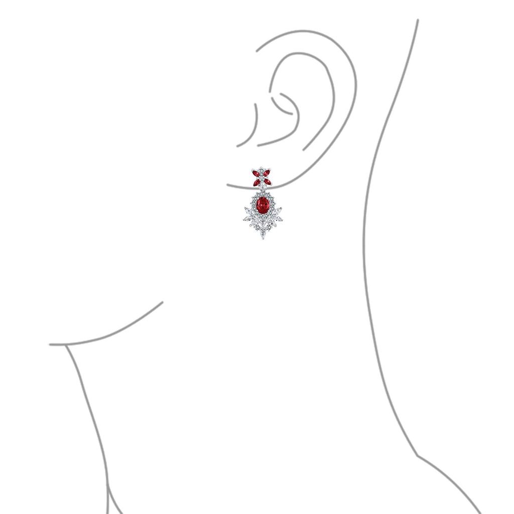 Винтажные серьги-клипсы в стиле ар-деко с красными имитацией рубина и фианитами класса AAA CZ для торжественного случая, свадьбы, выпускного бала, позолоченные.