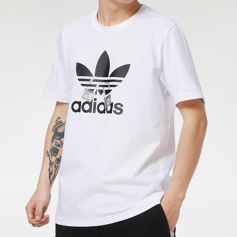 adidas Оригинальная футболка Clover Vday с логотипом Uni, мужские топы с круглым вырезом и короткими рукавами, белые H07084