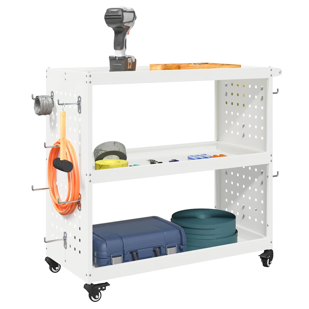 Tool Cart with Wheels White 75 x 35 x 73 cm Cold Rolled Steel