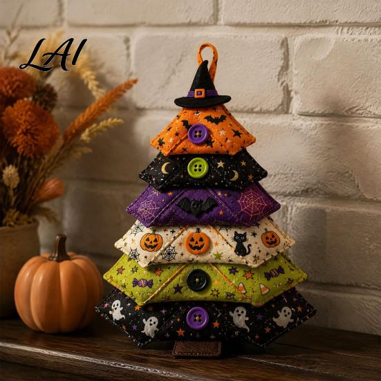Textile Art Halloween Decor DIY Quilted Fabric Tree Kit Sewing Craft Party Display Ornaments Handmade Christmas Hanging Ornament for Holiday