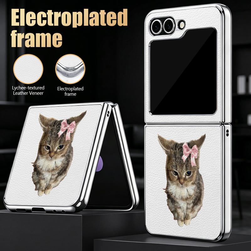 Милый Чехол С Принтом Кошки и Кролика Для Samsung Galaxy Z Flip 8 7 FE 6 5 4 Z Flip8 Flip7 Flip6 Flip5 Роскошная Металлическая Кожаная Накладка Чехол Для Телефона