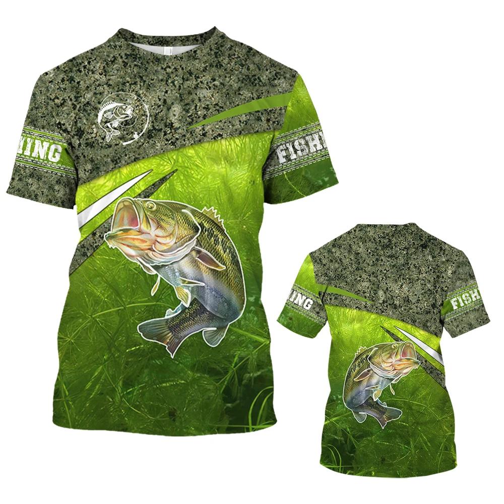 Мужская модная удобная дышащая футболка с 3D-принтом Bass Fishing, новая повседневная футболка с коротким рукавом и круглым вырезом на весну и лето, мужская одежда