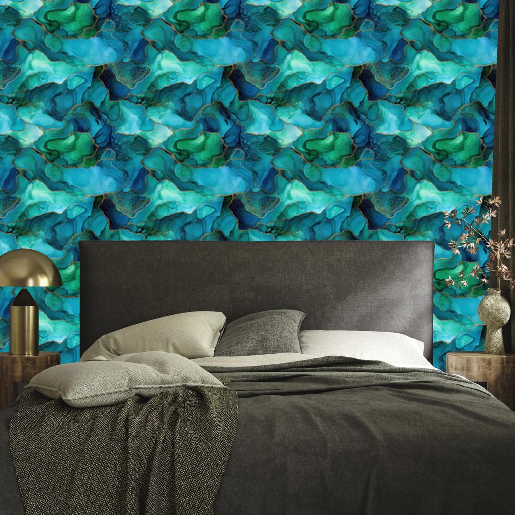 Wallpaper Ink turquoise, sea blue, navy blue and blue 50x1000