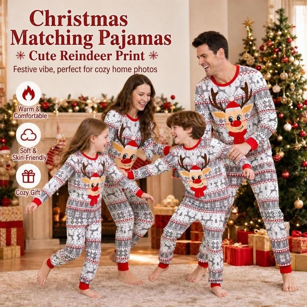 Xmas Deer Christmas Pyjamas Set Long Sleeve Top+Pants New Couple Christmas Outfit Sleepwear