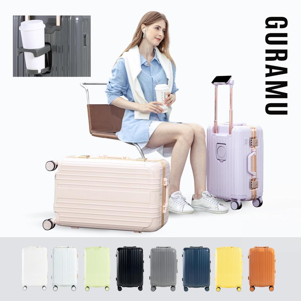 Suitcase L Aluminum with USB Carry Carry with Cup Charging 360 Degree Large Overseas Domestic Travel [GURAMU] S, M, Size, Frame, Port, Carry-on,