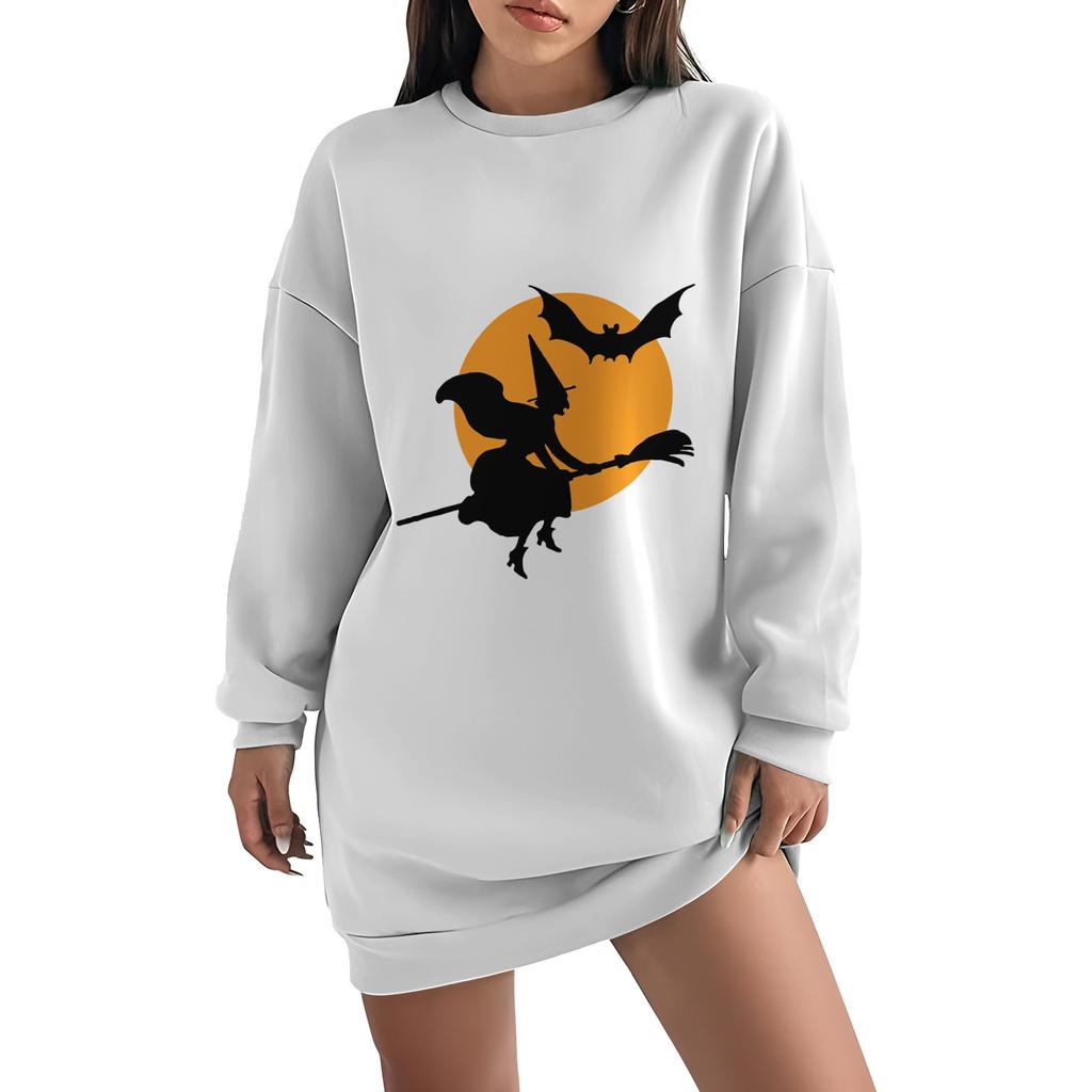 Женская свободная модная повседневная толстовка с круглым вырезом и длинным рукавом с принтом на Хэллоуин