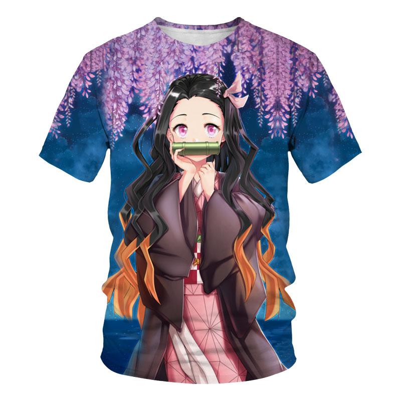 Футболка с аниме-убийцей демонов, прекрасный костюм Камадо Незуко, футболка для мальчиков и девочек, летняя футболка с короткими рукавами, свободные топы в уличном стиле