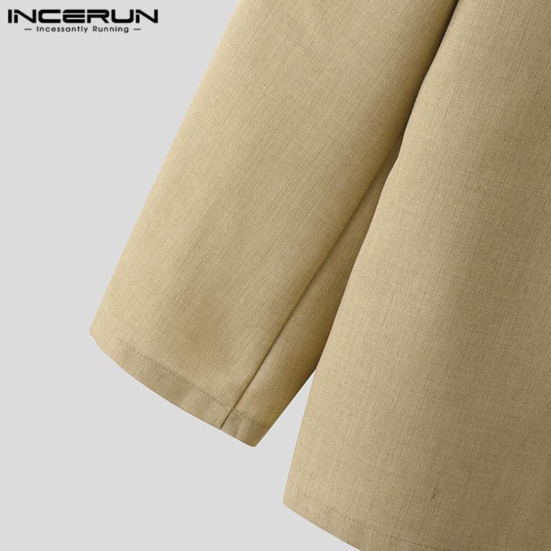 INCERUN Мужские тонкие пиджаки без воротника с длинным рукавом на одной пуговице