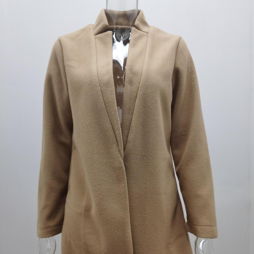 2023 осенне-зимнее пальто, новое европейское и американское модное однотонное шерстяное пальто с воротником-стойкой