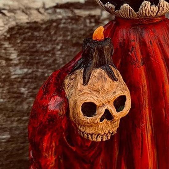 Хэллоуин Статуэтка Тыквы Жуткий Призрак Тыква Держащая Череп Фигурка Смола Готическая Декорация для Дома Внутри Снаружи Настольная Садовая Декорация