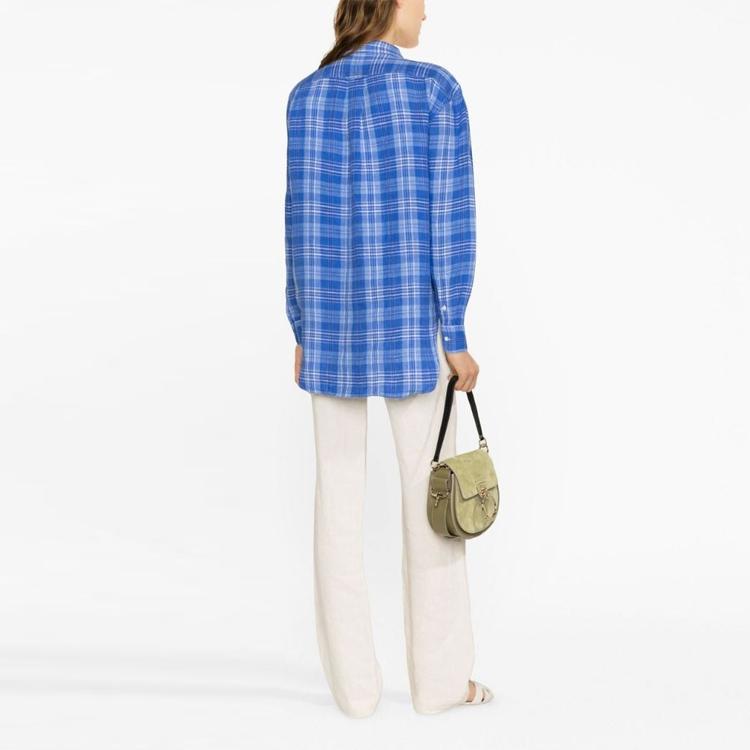 Polo Ralph Lauren SS23 клетчатая рубашка с длинным рукавом в цвет блока женские рубашки синего цвета 211892369-002