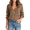Women's Solid Color Long Sleeve Cutout V-Neck Knitted Cardigan Sweater