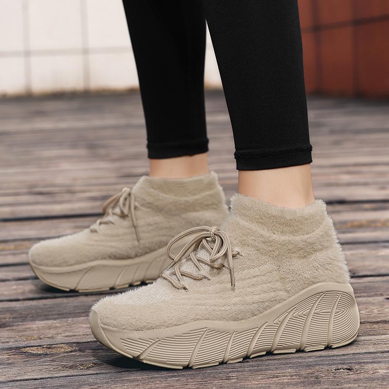 TUINANLE Women New Winter Snow Sneakers Outdoor Non Slip Thick Cotton Shoes Keep Warm Low Heels Flock Shoes