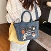 2025 Новая модная джинсовая сумка-ведро с принтом мультяшного кота, универсальная повседневная сумка через плечо большой вместимости для женщин