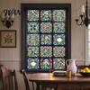 Easy Install Window Film Vintage Stained Glass Sticker, Static Privacy Film, Decorative Customizable Sticker Geometric Pattern for Bathroom Doors and