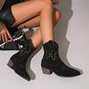 Fashion Women's Embroidered Western Cowboy Boots Autumn Pointed Thick Heel Fashion Women's Shoes Low Heel Loose Leather Short Boots