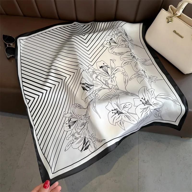 Fashion Handkerchief Women Neck Scarves Silk Satin Headband Small Hijab Scarfs Cartoon Print Kerchief Cute Hair Scarf For Ladies