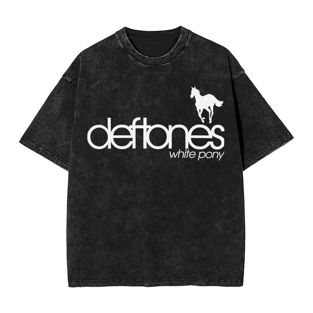 Новое поступление Мужская одежда Ohms Белый Пони Deftones Рок-группа Стиранная Футболка с коротким рукавом с круглым вырезом Y2k Мужская одежда Camisetas
