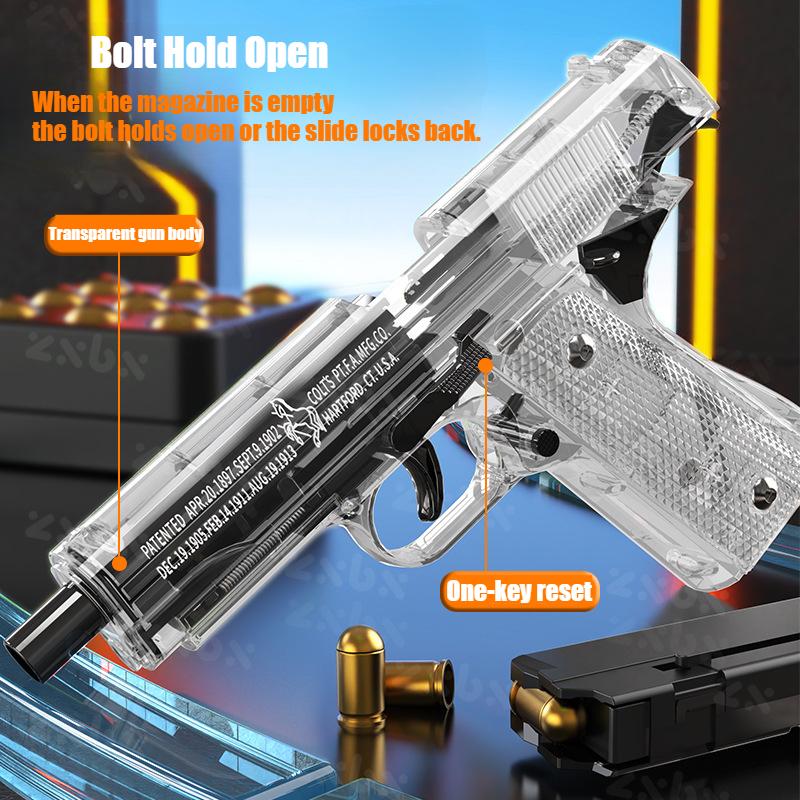 1911 Прозрачный Корпус Стреляющий Пистолет Нестреляющая Модель Пистолета с Магазином Гильзами Игрушечный Пистолет для Мальчиков на День Рождения Рождественские Подарки