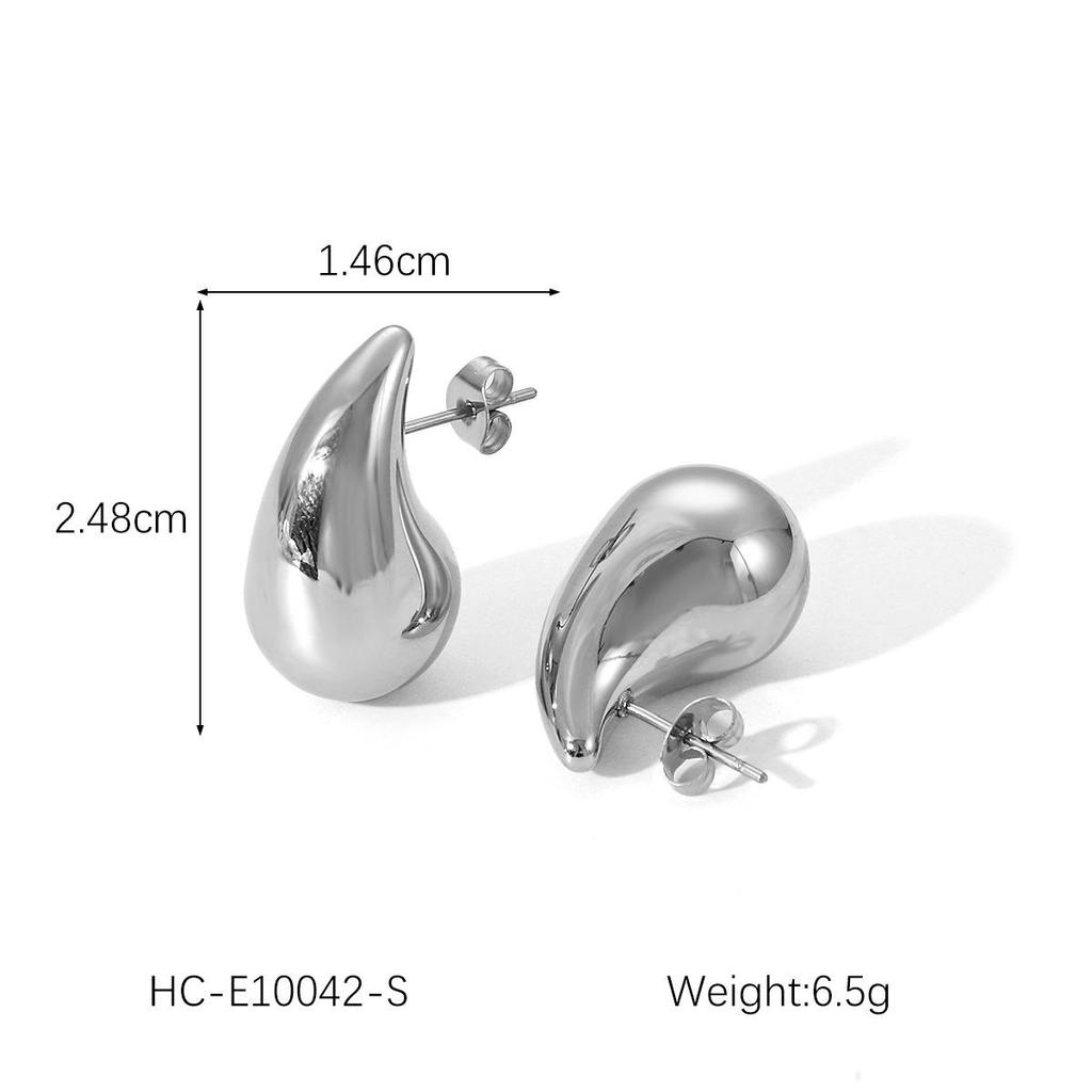 Exaggerated Titanium Steel Water Drop Earrings for Women - Fashionable and Versatile Hollow Stainless Steel Design.