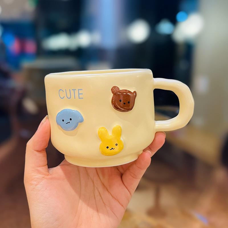 Cream Cartoon Animal Ceramic Hand Cup Household High-value Mug Couple Water Cup Single Cup Souvenir