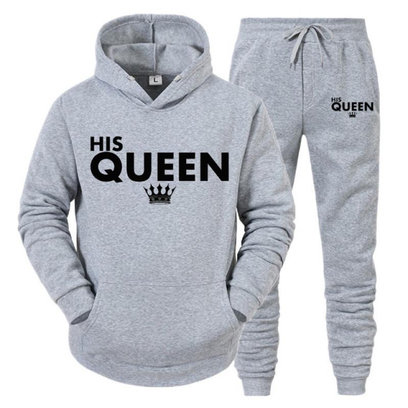 Lover Outfit Her QUEEN or His KING Printed Tracksuits Couple Hoodies Suits Hooded Sweatshirt and Sweatpants Two Piece Set S-4XL