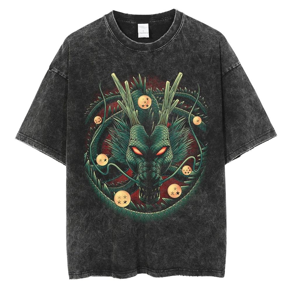 Men Hip Hop Streetwear T Shirt Dragon Ball Graphic T Shirt Cotton Loose Short Sleeve Black Washed Tshirt Oversize Harajuku
