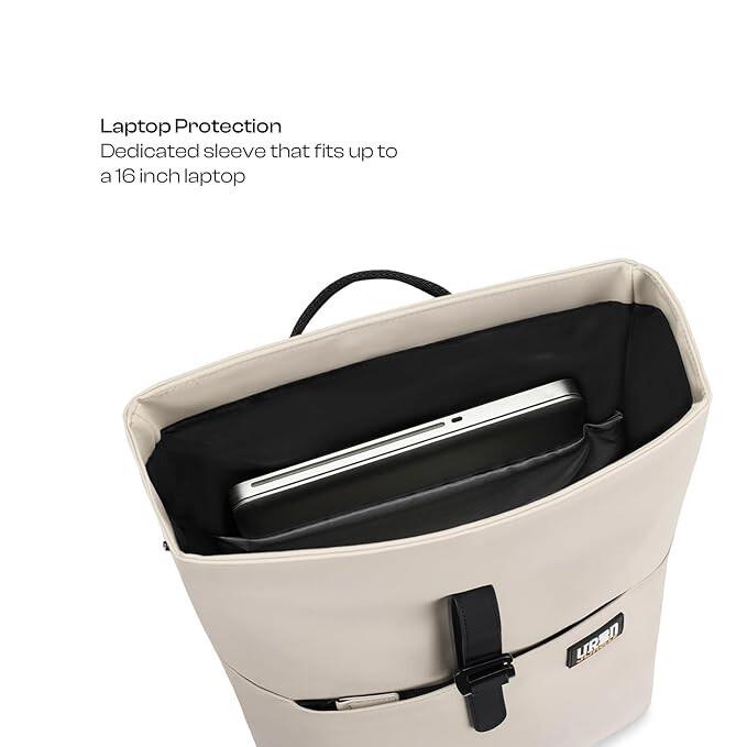 RSINC Urban Jungle by Safari Metro Roll-Top Laptop Backpack for Unisex | Cream B0CYLT2C5N