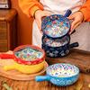 Bohemian Ceramic Handle Bowl, Home Creative Fruit Salad Bowl, Instant Noodle Bowl With Handle, Oven Baking Bowl, Heat-Resistant