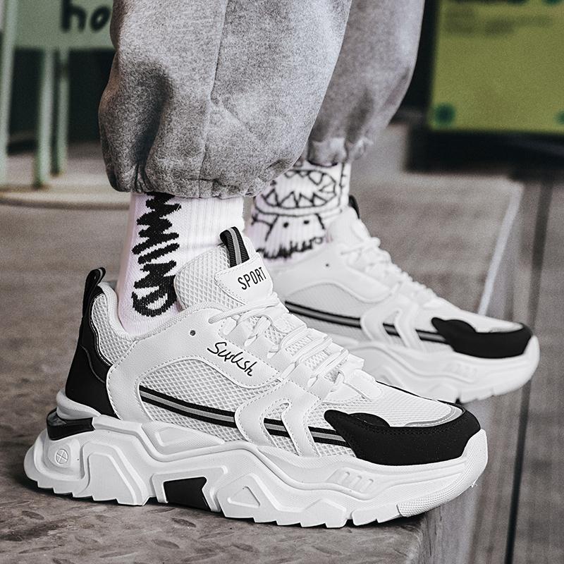 Men's Thick Soled Casual Mesh Panel Shoes Summer Breathable Soft Soled Running Shoes Outdoor Fashion Sports Shoes Male Sneakers