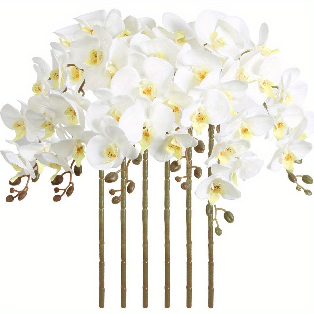 6 PCS Real Look Long Stem Artificial Flowers Faux Orchid Velvet Orchids 97cm Orchids Artificial Flowers for Tall Vase for Home Wedding Decoration