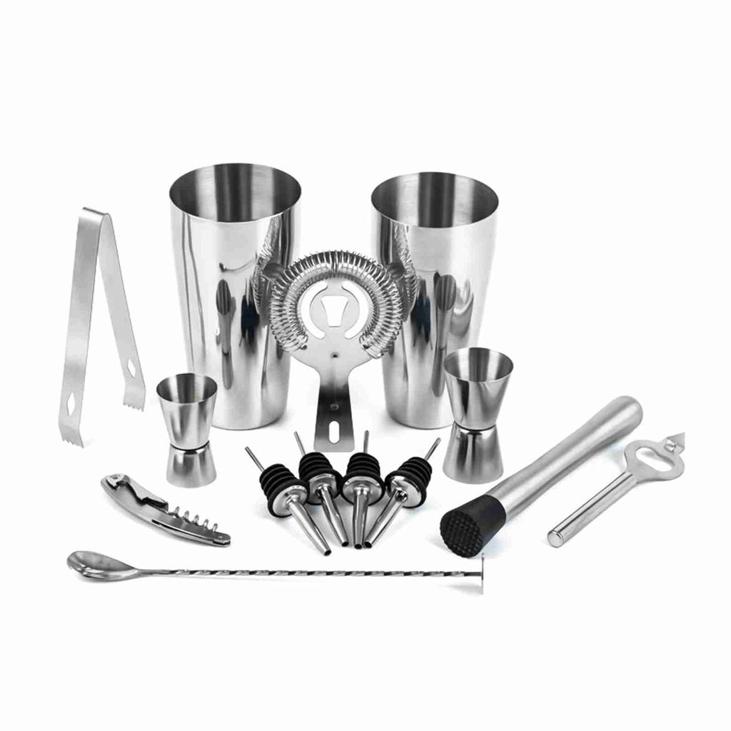 Bartender Kit, 15 Piece Cocktail Shaker Set, Bar Tool Set, for Mojito, , Margarita, Whiskey with Ice Crusher, Tongs