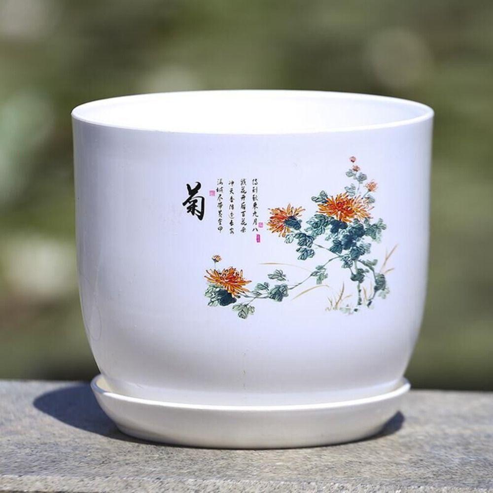 Белый пластиковый цветочный горшок с поддоном, имитация фарфора, цветочный горшок из полипропиленовой смолы, садоводство