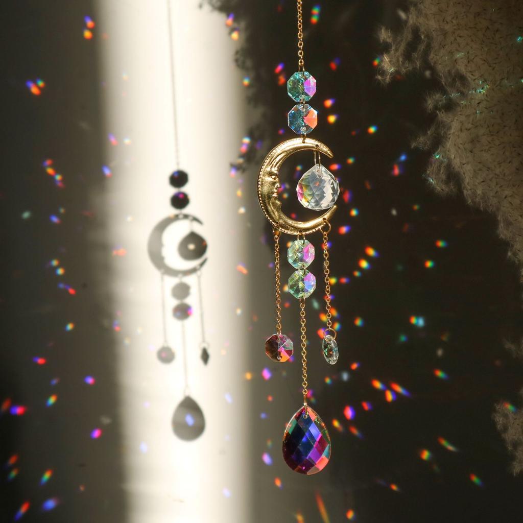 Лунные хрустальные ловцы солнца, подвесные, в стиле колокольчика, садовый ловец солнца, создатель радуги, ручной работы, золотой кулон-ловец солнца, домашний декор
