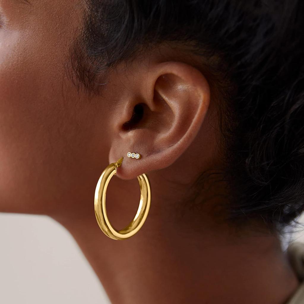 PAVOI 14K Gold Plated S925 Sterling Silver Post Lightweight Drop Dangle Huggie Hoop Earrings for Women | Star, Lock, Pearl, Cross, Lightening, Coin |