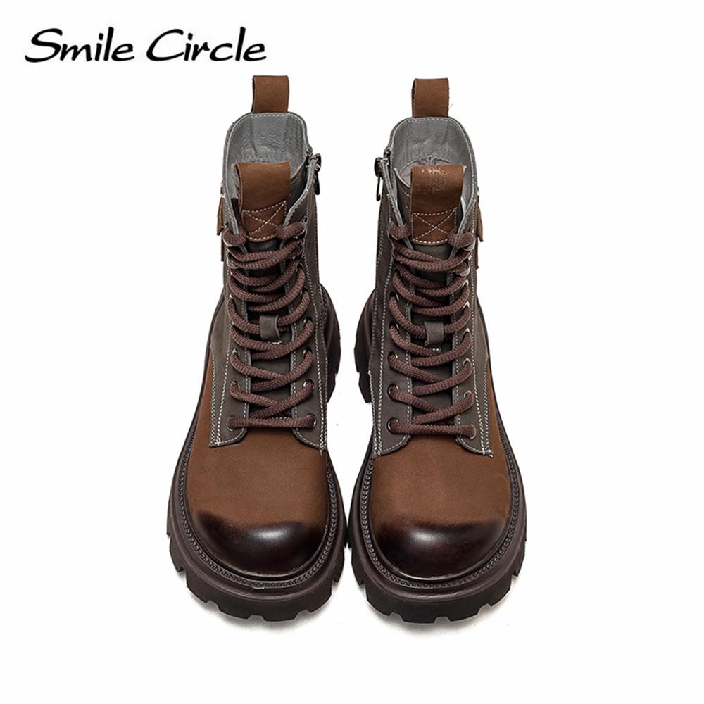 Женские ботинки из натуральной кожи на массивном каблуке, цветные сапоги с высоким берцем и толстой подошвой, модные повседневные женские мотоциклетные ботинки