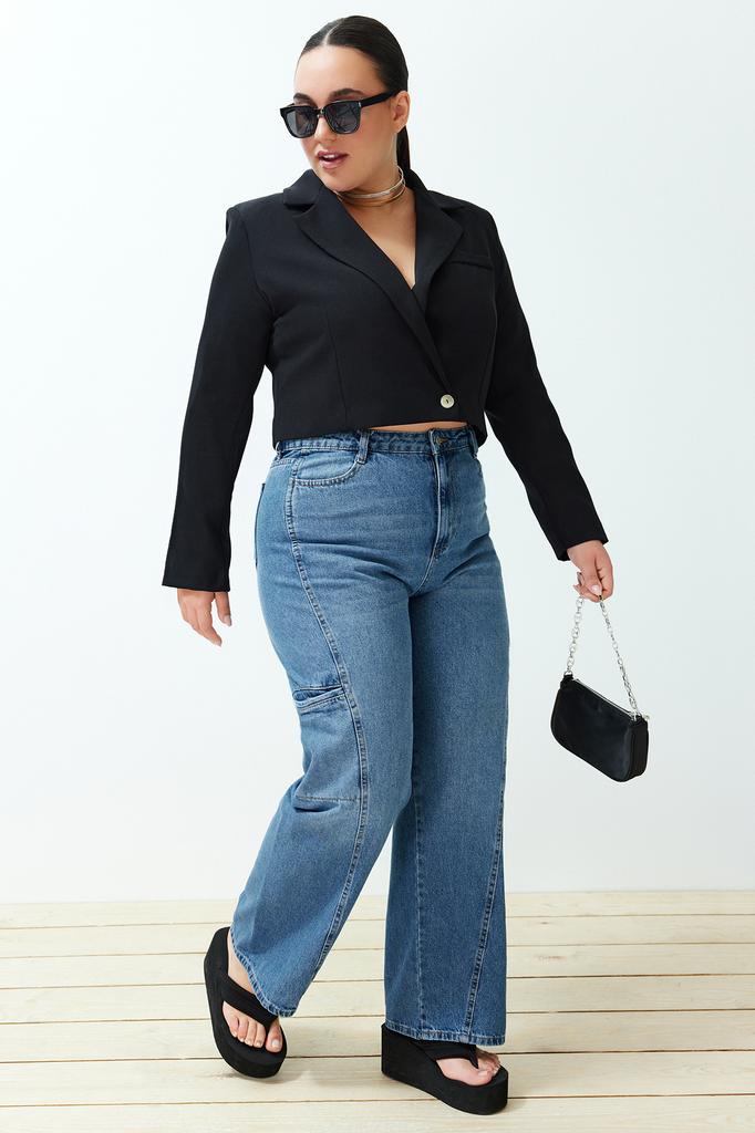 Women's Fashion New Big Size Jacket Black Blazer Woven Jacket