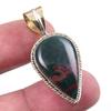 Natural Bloodstone Gemstone 925 Solid Sterling Silver TwoTone Pendant 1.50" d2F65