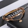 Luxury Rose Gold Stainless Steel Bracelets Bangles Female Heart Forever Love Brand Charm Bracelet for Women Famous Jewelry