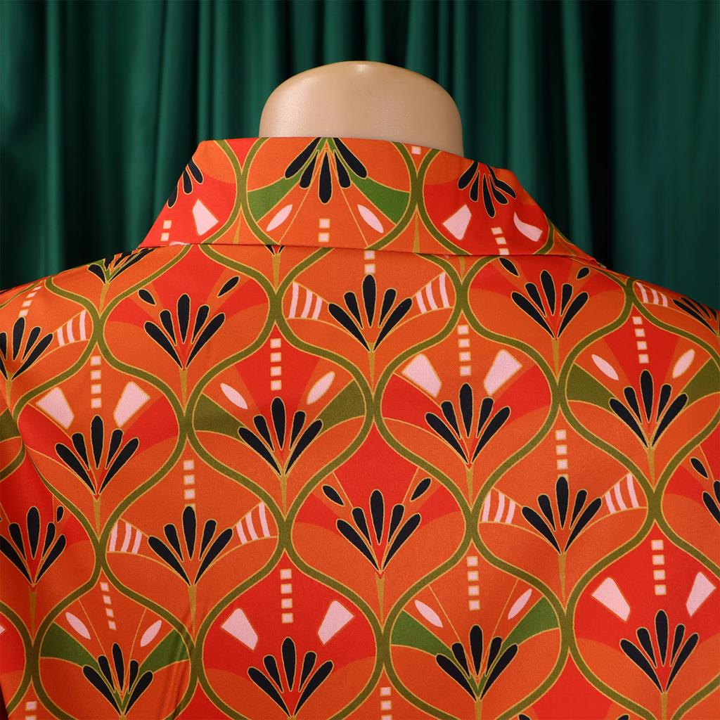 YYFS Женская мода повседневная весна осень цветные блоки принт длинный рукав поло воротник блузки и рубашки брюки костюмы