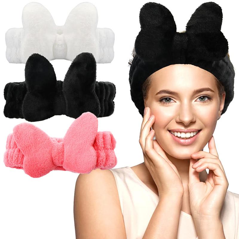 Butterfly Hair Bands for Women Solid Coral Fleece Elastic Bow Headband Soft Wash Face Head Band Cute Girls Accessories Headwrap