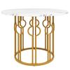 Round Dining Table (100×100×76cm), Coffee Table for 4, suitable for Dining Room, Living Room, Metal Legs, MDF Marbled Top, Golden Legs