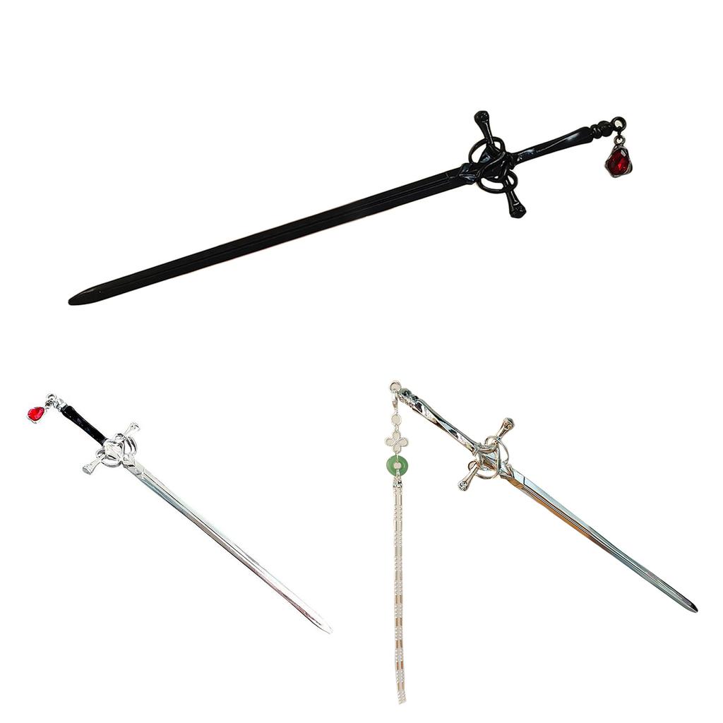 Красивый панк-рубиновый кулон-меч, шпилька для волос, головной убор, палочка для волос с кисточками, аксессуары для волос для маскарадов
