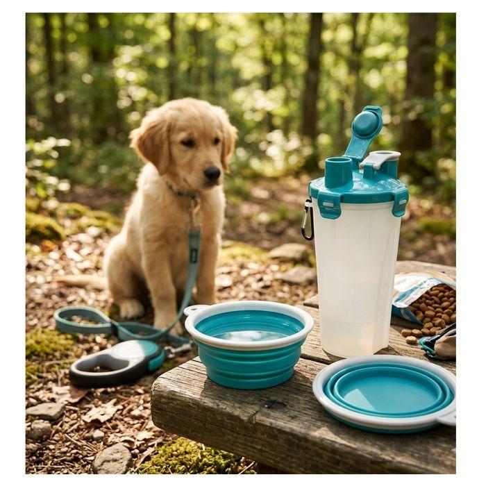 Tasse de voyage 2-en-1 - EDEN - Trinka - Compartiments eau & nourriture - 2 gamelles pliables TPR - Mousqueton